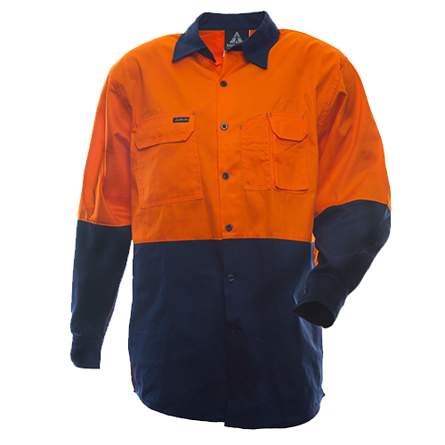Safe-T-Tec: Long Sleeve Cotton Shirt. Orange/Navy