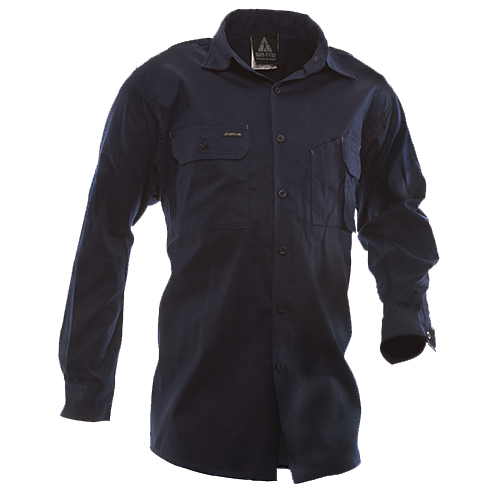 Safe-T-Tec: Long Sleeve Cotton Shirt. Navy